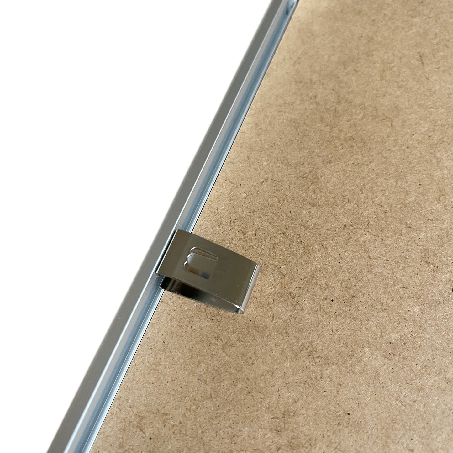 metal fasteners and aluminum frame at the back