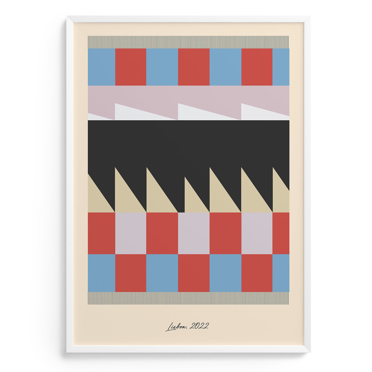 Geometric abstract design with colorful blocks on a beige background