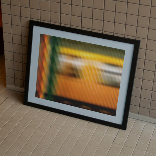 abstract interior poster with an effect of ribbed glass in a black frame