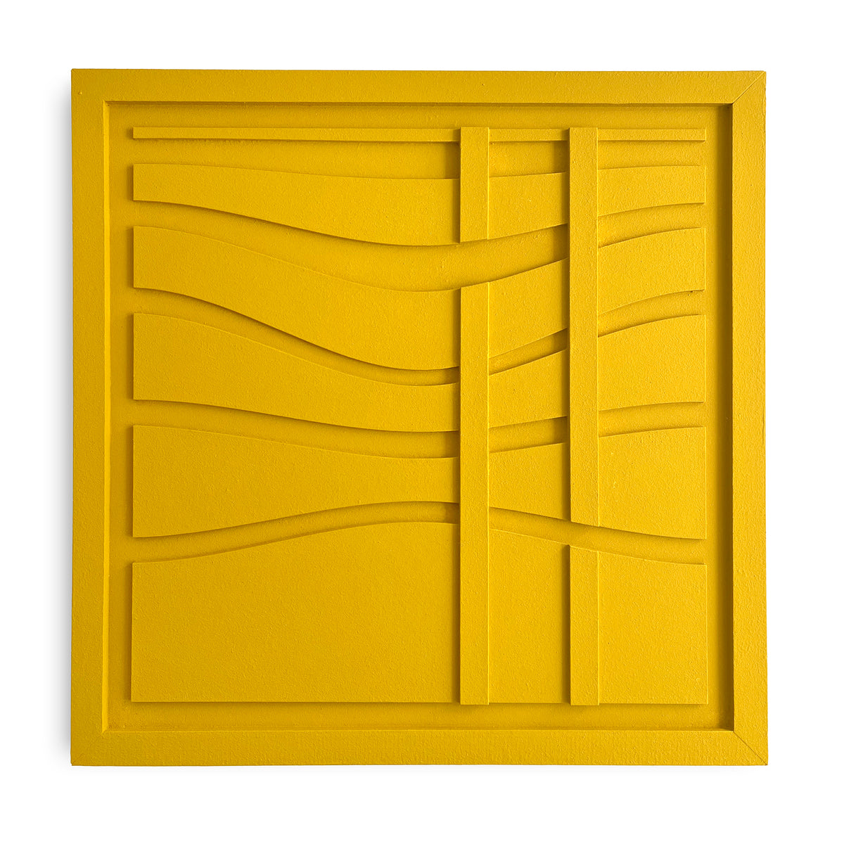 Levo yellow wall sculptural relief with wave lines and two vertical lines