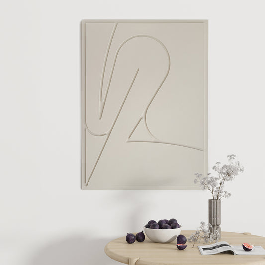 Wall relief Abstract Sculptural Painting in beige on the white wall