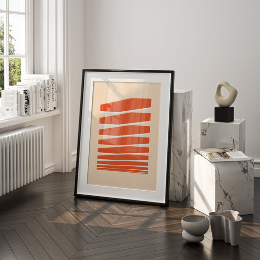 Art print Povetrie with orange geometric shapes in a black frame