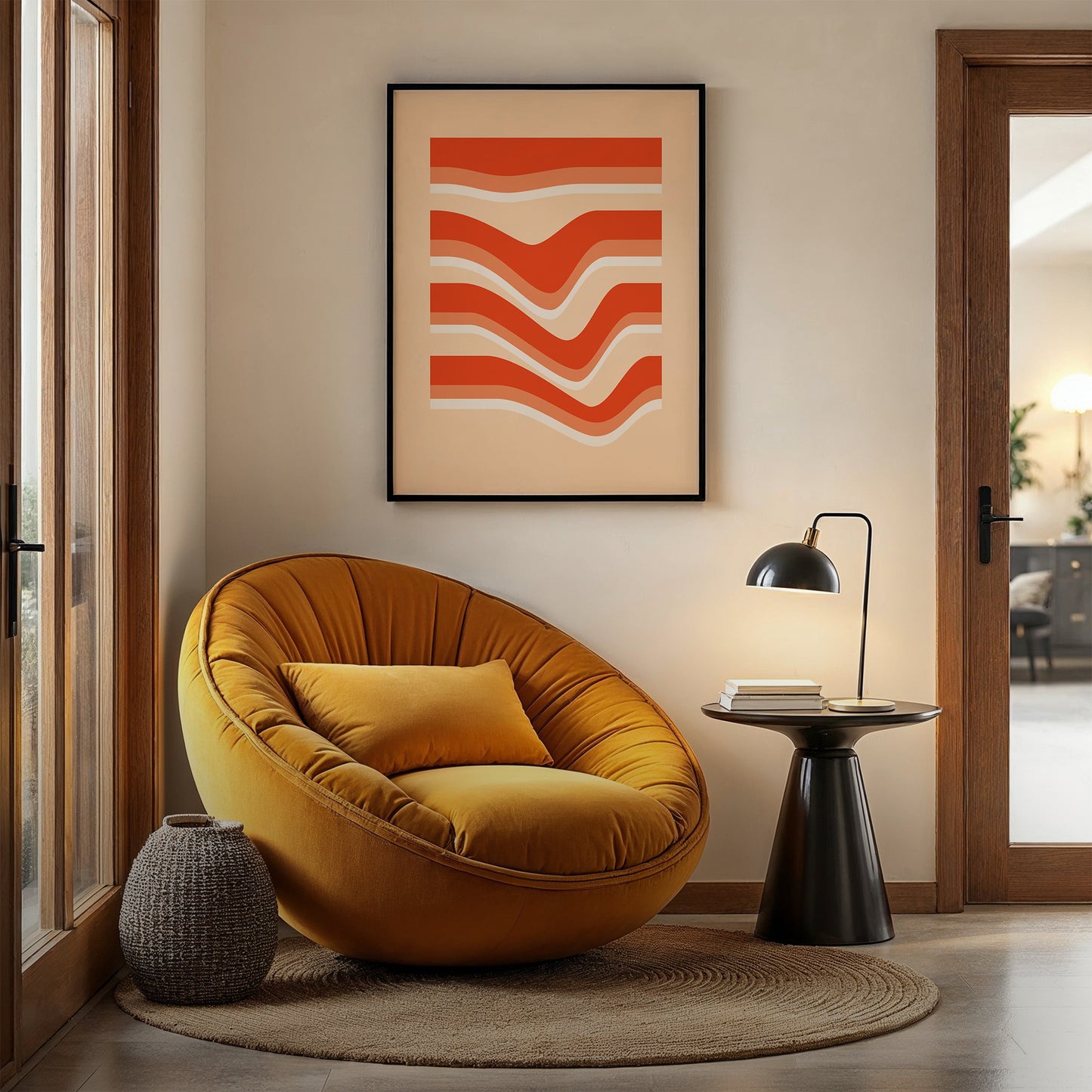Abstract interor poster print with orange lines wall art for your room