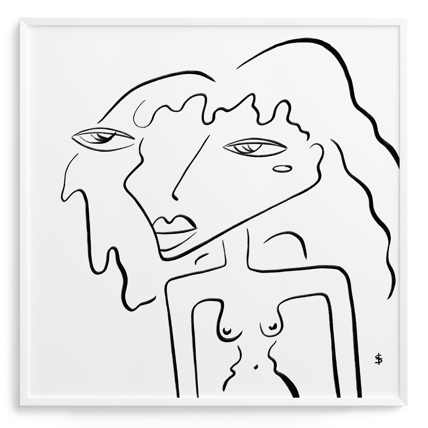 Black and white line poster with a silhouette of a woman