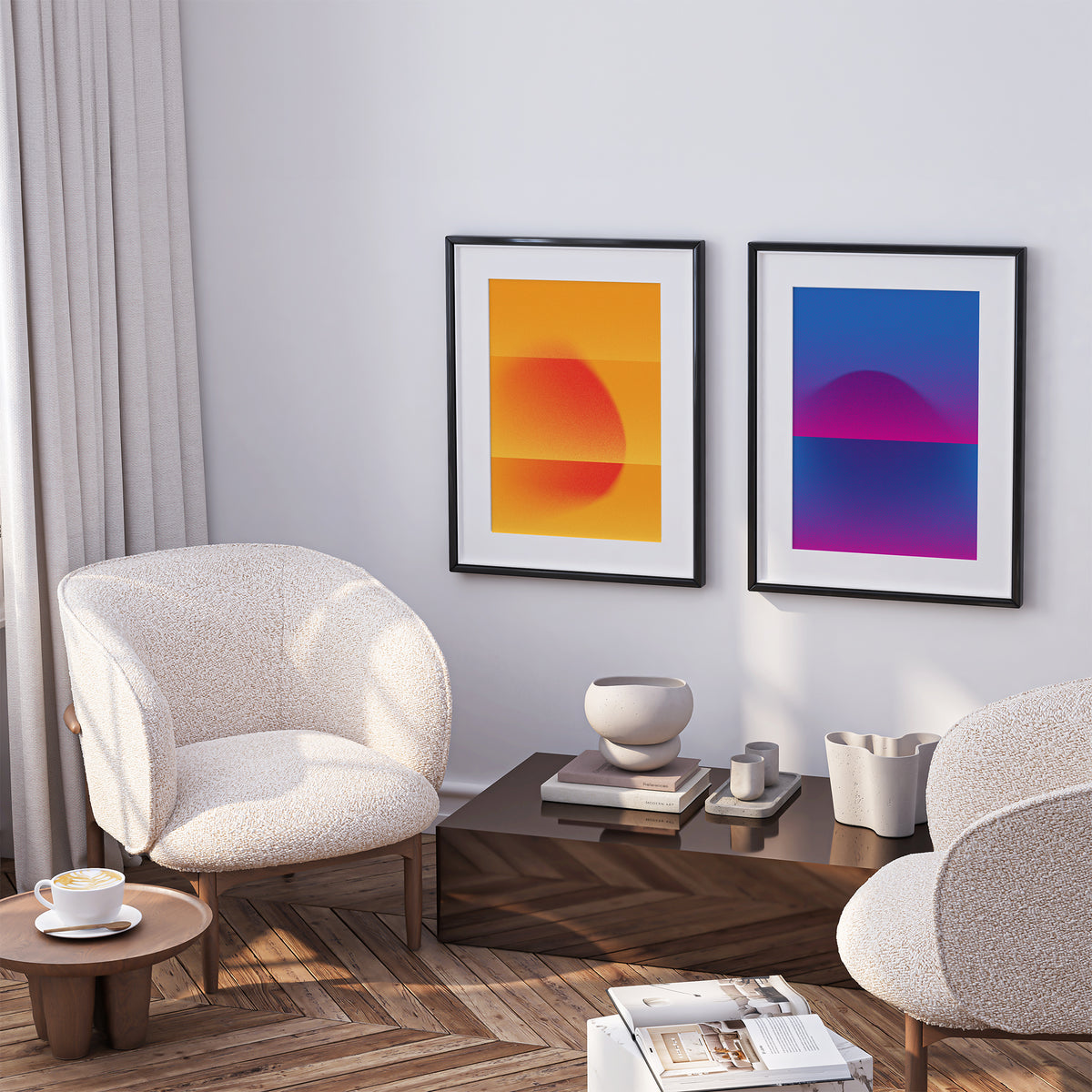 Tcvetët Posters Set of 2 prints in black frames on the wall