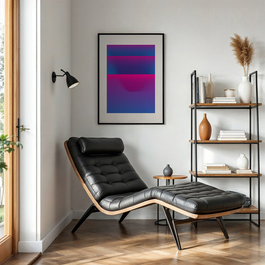 Blue pink interior abstract poster on the wall in an office