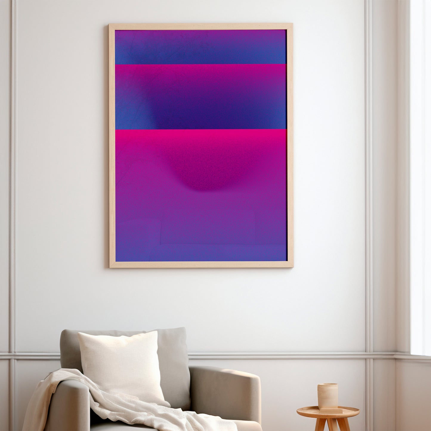 Wall art by Levö Blue pink abstract interior print poster on the wall