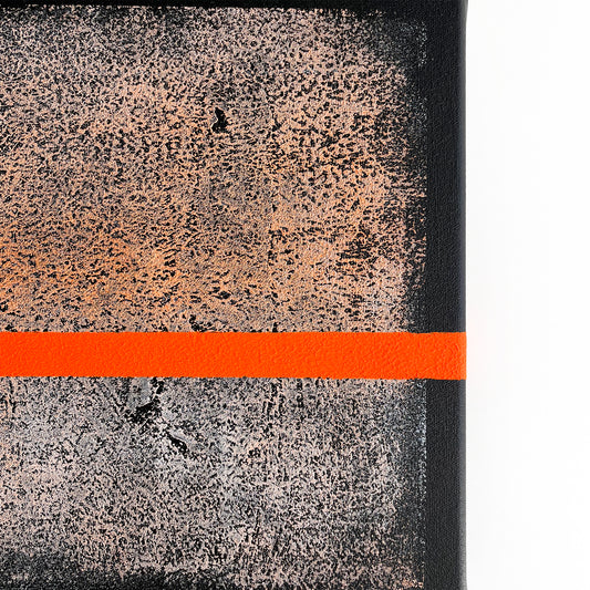 Abstract interior canvas in black, gray and bold orange line details