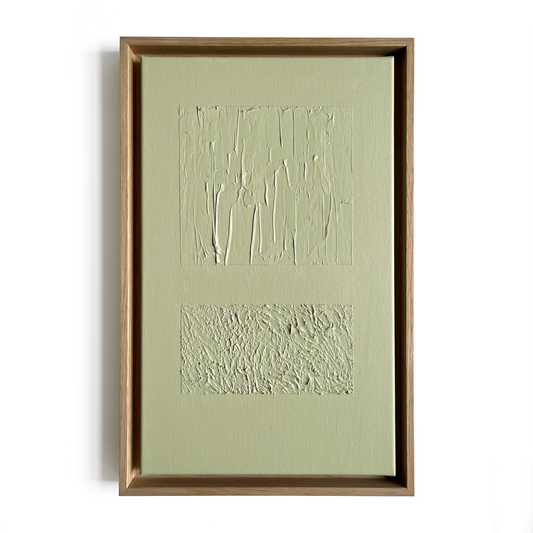 Wall artwork on canvas in gray green in wood frame