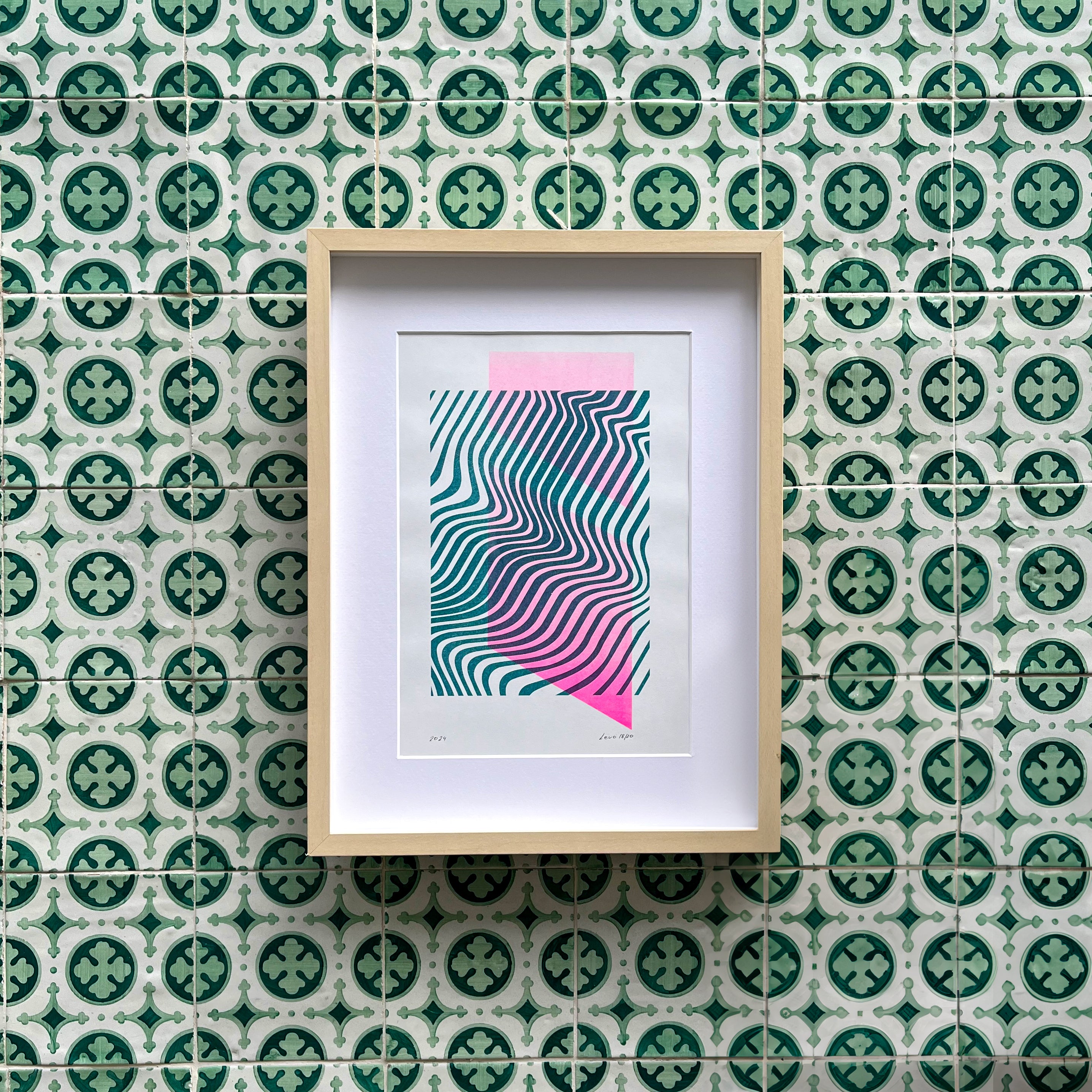 Limited edition riso poster Volna with azulejo background