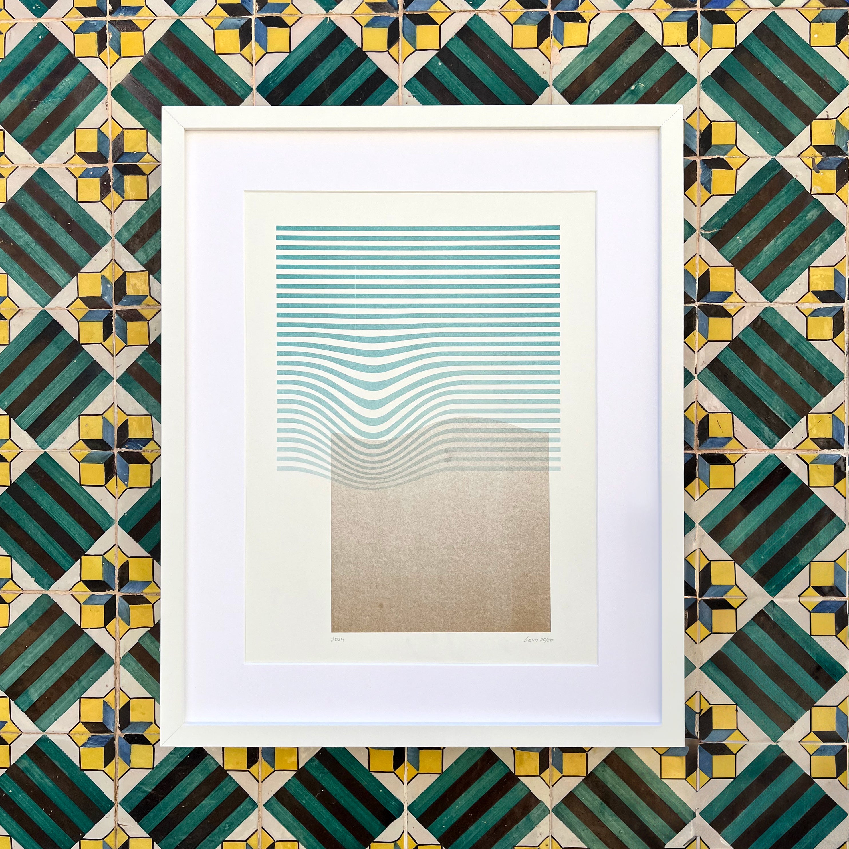 Limited edition riso poster Volna with azulejo background in Lisbon