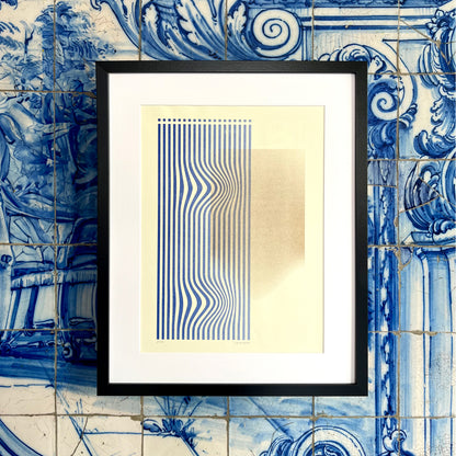 Limited edition poster Volna in blue and gold with azulejo background