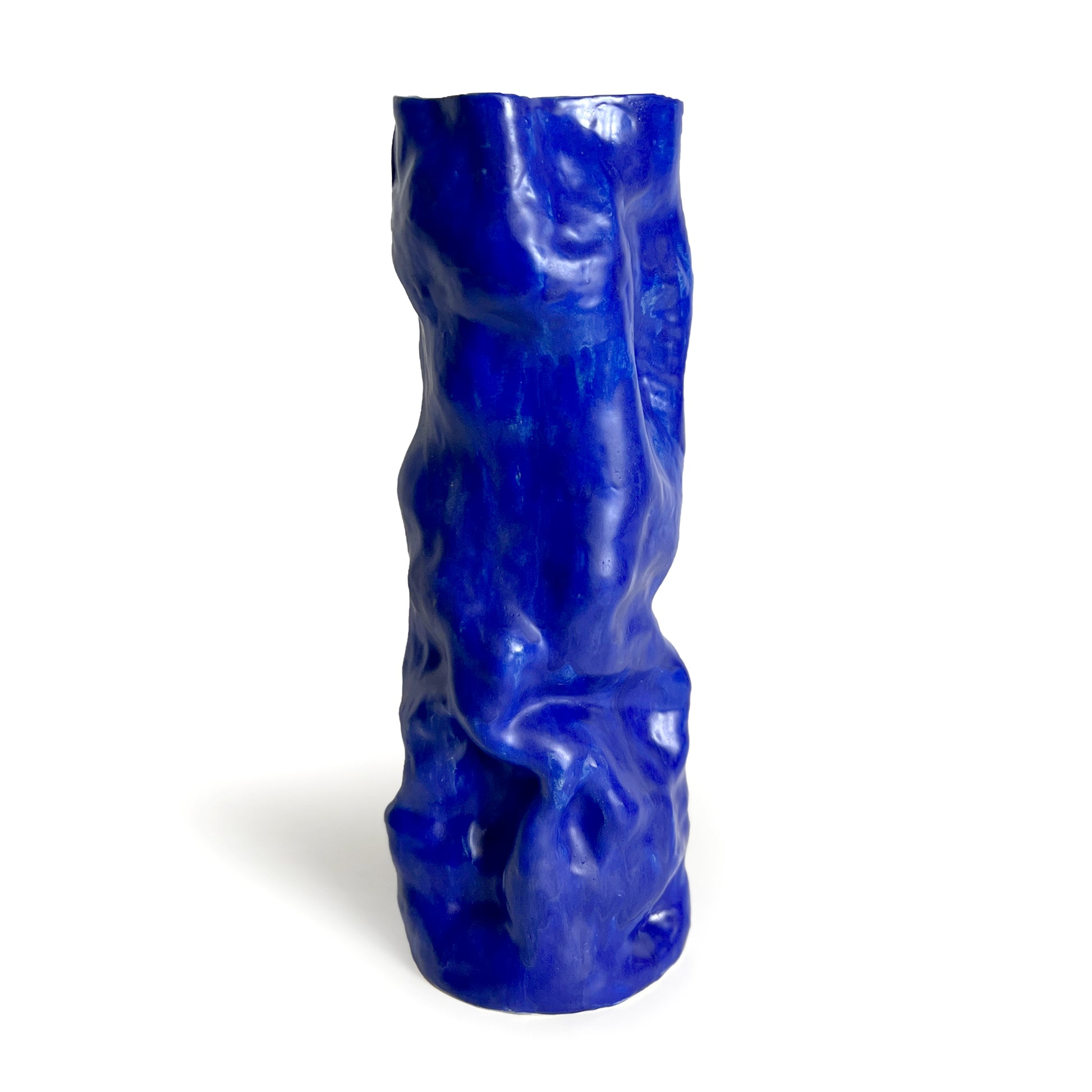 Blue textured vase by Anna Demidova for Levö on a white background