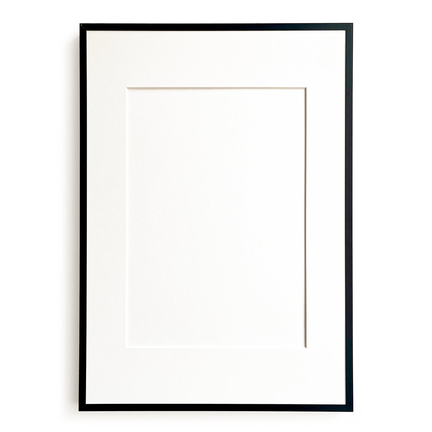 Black aluminium picture frame on a white background
