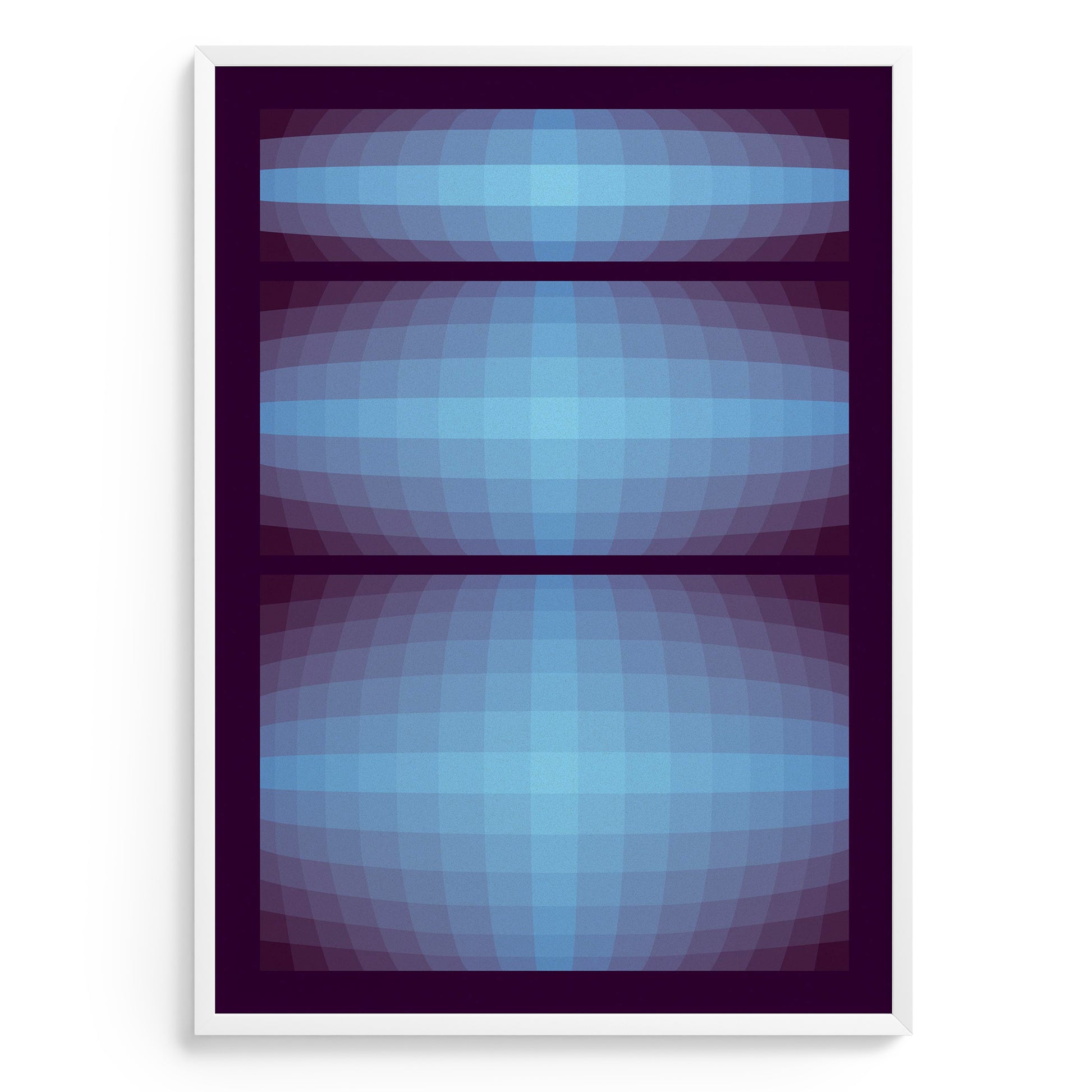 Abstract geometric poster with blue and purple colors on a white background