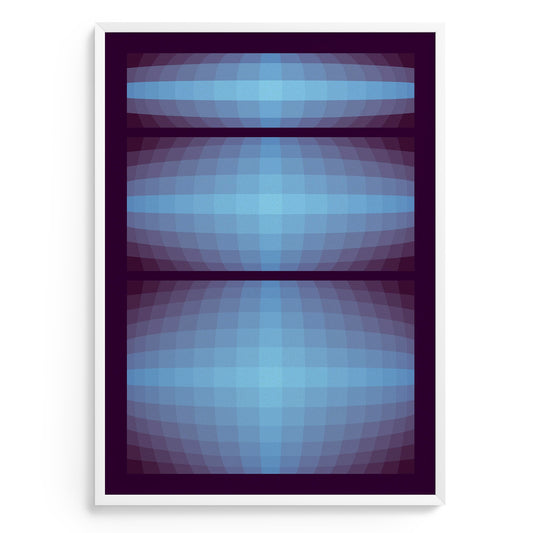 Abstract geometric poster with blue and purple colors on a white background