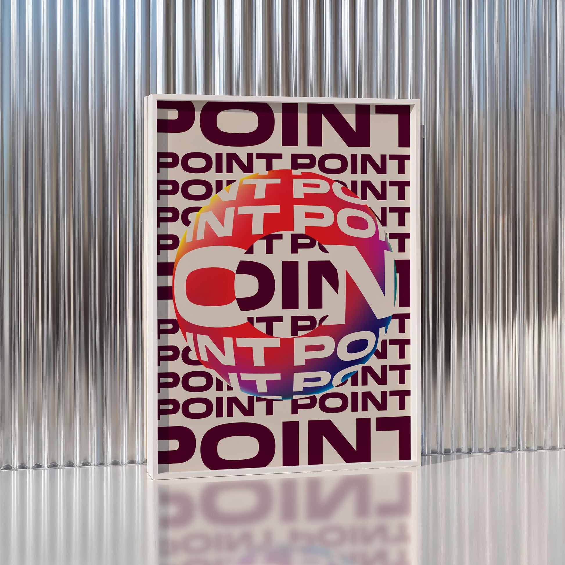 Colorful 'POINT' poster on a metallic surface