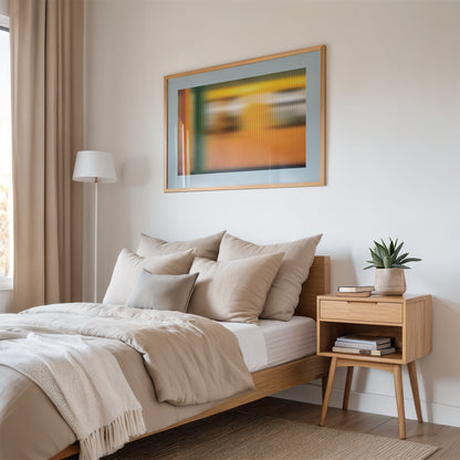 abstract interior poster with an effect of ribbed glass in a bedroom