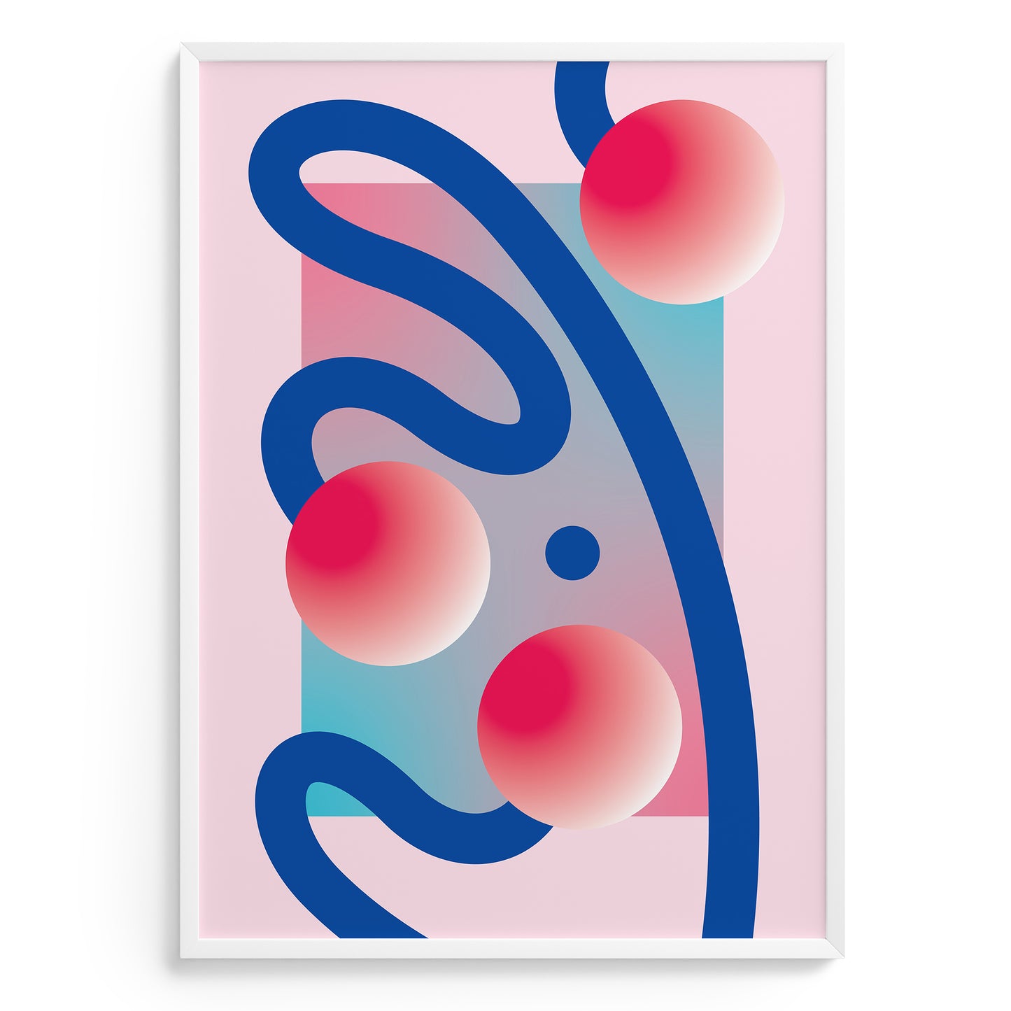 Abstract Interior Poster with three circles and blue curved lines