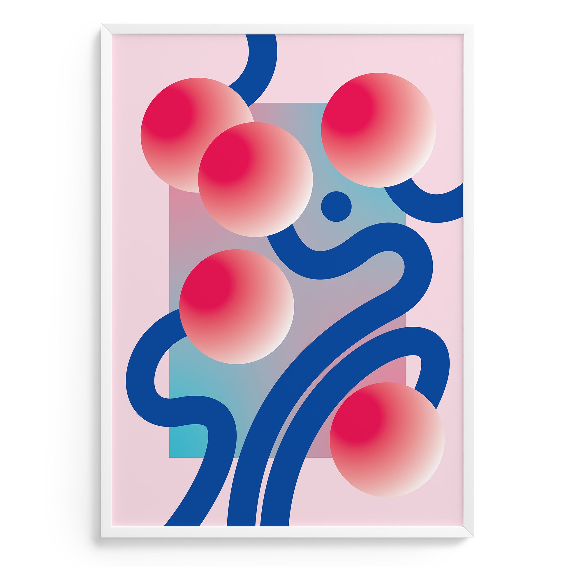 Abstract Interior Wall Art Poster with five circles and blue curved lines