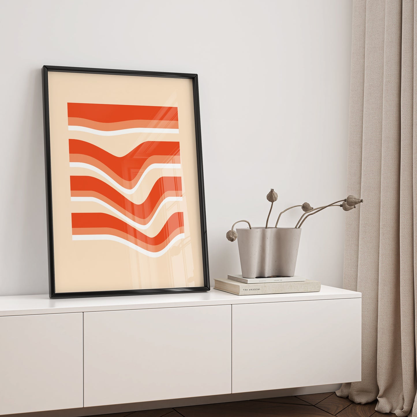 Wall Poster Povetrie with orange waves in a black frame