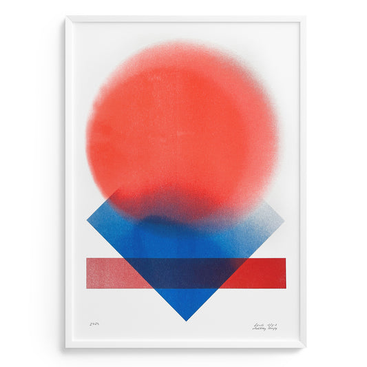 Limited edition abstract riso poster Diviny with geometric shapes interior wall art