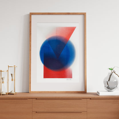 Limited edition riso poster Diviny in a wooden frame