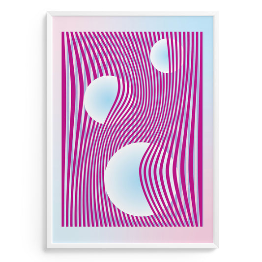 Abstract Poster with pink and blue wavy lines creating a distortion effect interior wall art