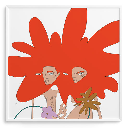 love poster with two abstract figures in orange