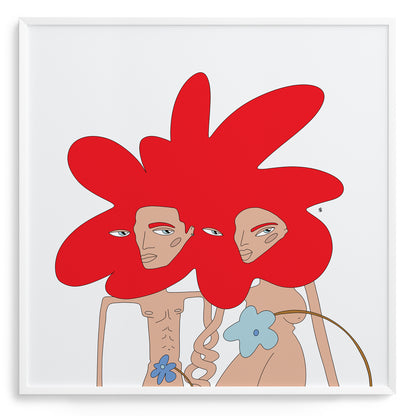 love poster with two abstract figures in red 