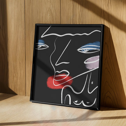 Black interior poster with a silhouette of a woman in a black frame