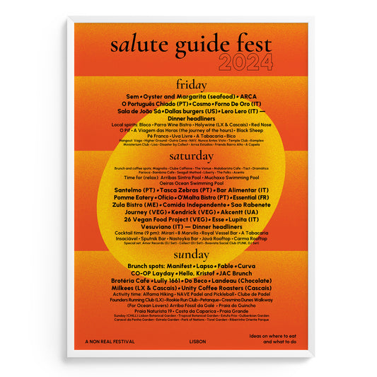 Orange poster of Salute Guide Fest. Wall art for your room