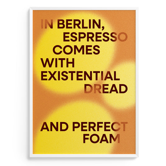 abstract interior poster in yellow-gold color with a bright inscription about Berlin
