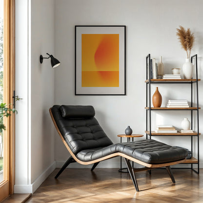 Orange interior poster wall art in an office