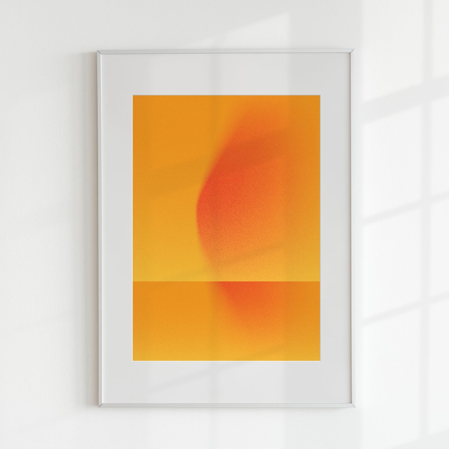 Digital Printing Poster Tcvetët in orange and red with Wave Shape and a horizontal line with a white frame