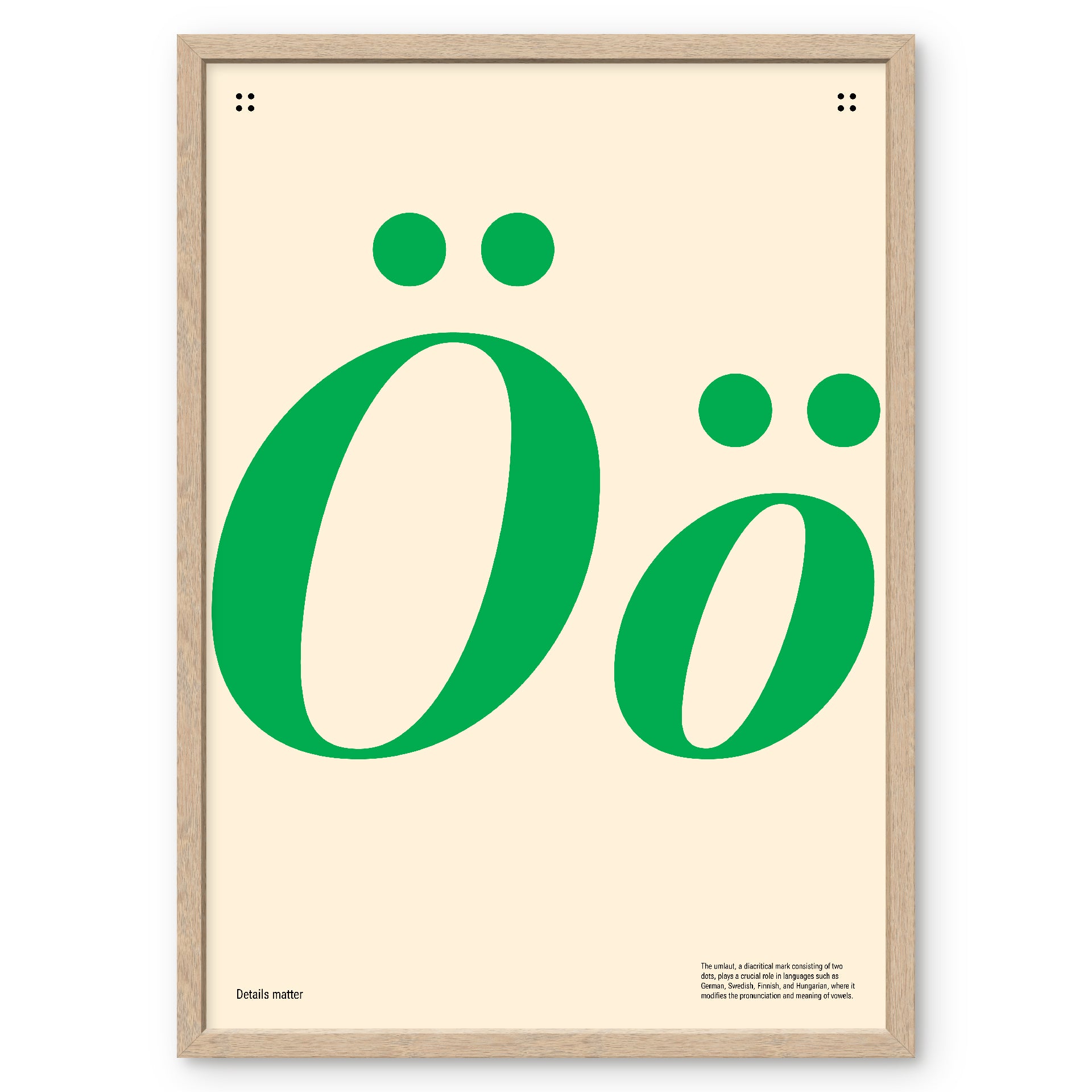 Poster with large green letters 'Ö' and the inscription Details matter