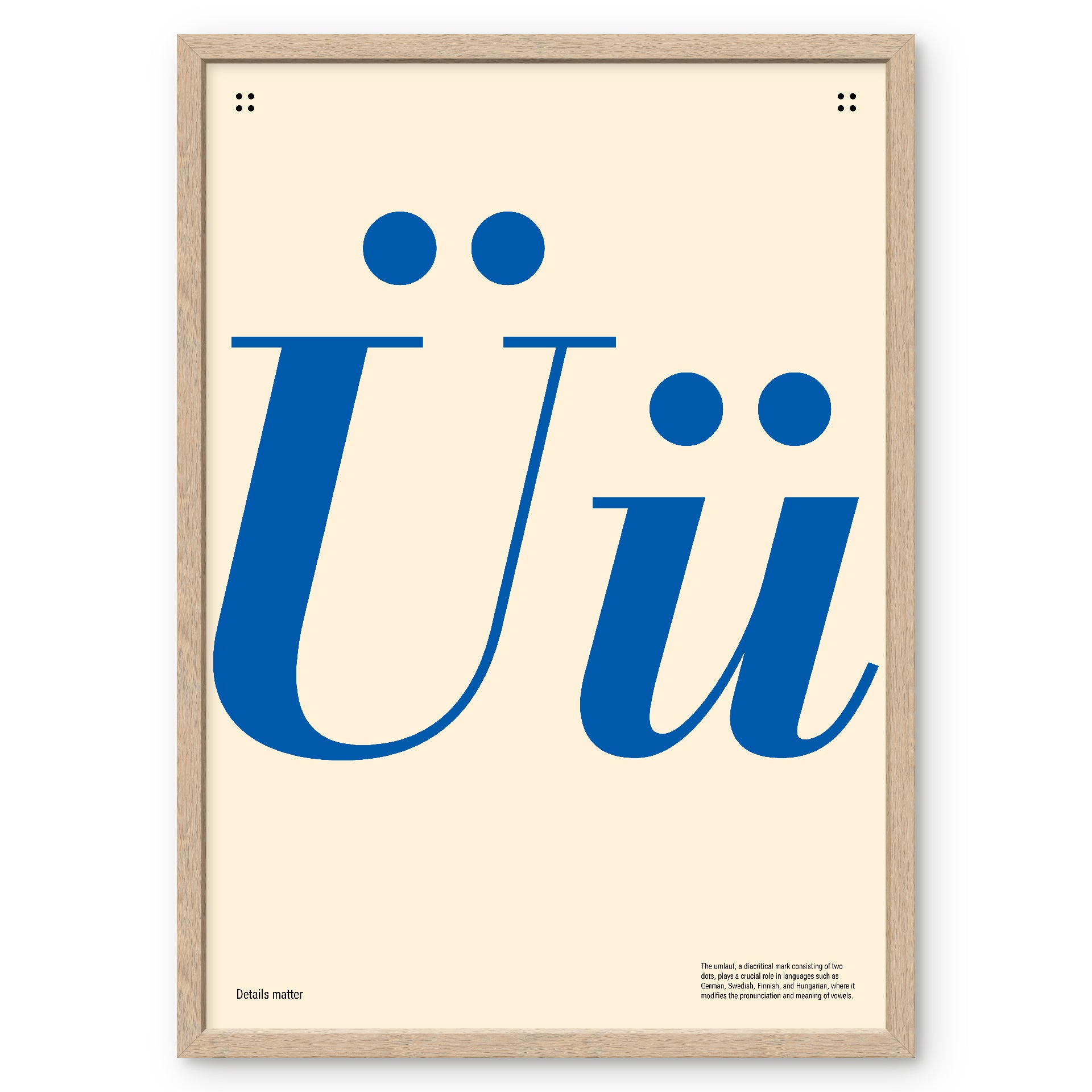 Poster with large blue letters 'Ü' and the inscription Details matter