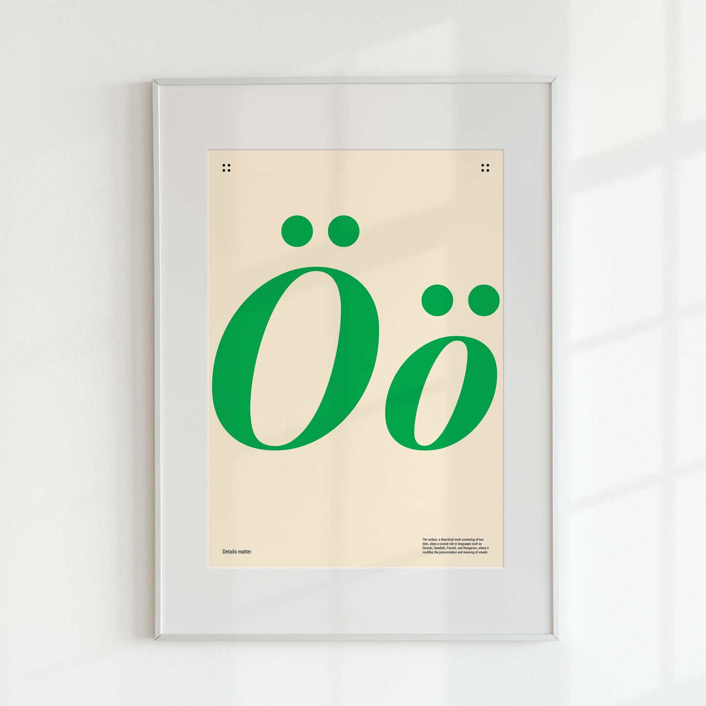 Poster with large green letters 'Ö' and the inscription Details matter with a frame 61x91 cm