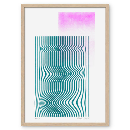 Limited edition risograph poster Volna in pink and teal